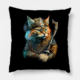 Cat Viking Painting Pillow