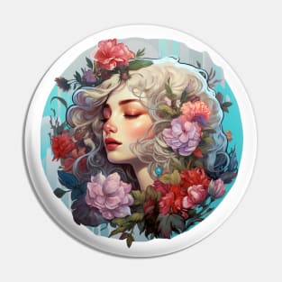 Beautiful girl surrounded by flowers Pin