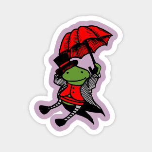 Green frog with red umbrella Magnet