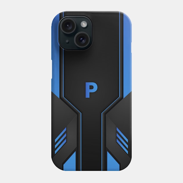 P Letter Personalized Gamer's Blue & Black Gradient Tech Sporty Design, Gaming Case for 13 Pro Max Phone Case by PRINTPOSE