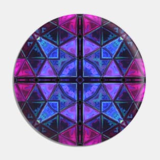 Mosaic Kaleidoscope Square Blue and Purple Pin