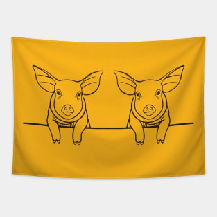 Piglets in Love - cute farm animal design - yellow Tapestry