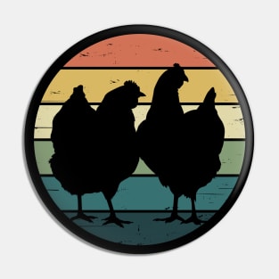 Retro Rainbow Hens for Chicken Lovers Pin