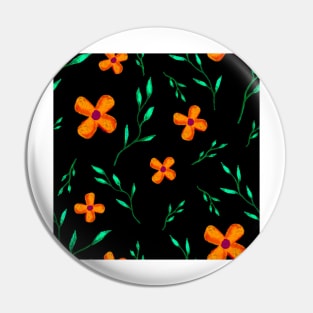 Orange Floral Pattern on Black Pin