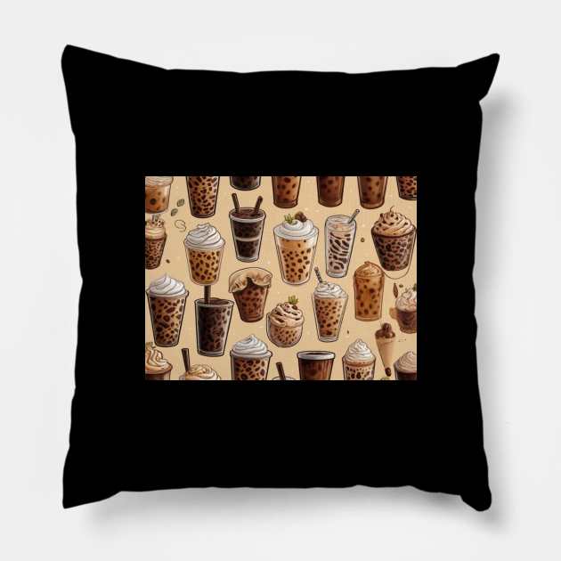 Ice Coffee Pattern Vintage Since Established Retro Pillow by Flowering Away