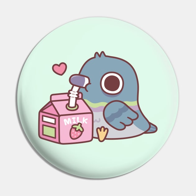 Cute Pigeon Loves Drinking Strawberry Milk Pin by rustydoodle