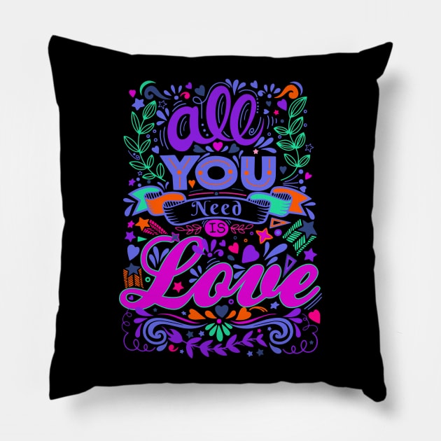 Retro Pop Art Lyrics - All You Need Is Love 2 Pillow by EDDArt