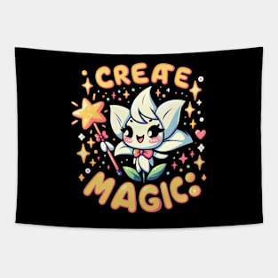 CREATE MAGIC - KAWAII FLOWERS INSPIRATIONAL QUOTES Tapestry