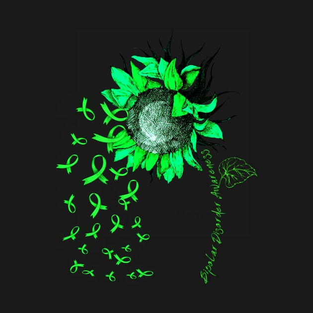 BIPOLAR DISORDER AWARENESS Sunflower Green Ribbon by vamstudio