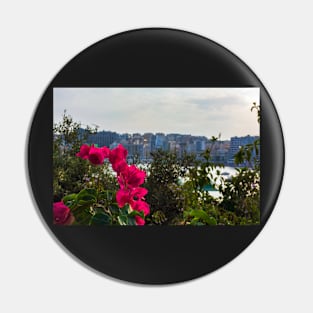 Bougainvillea with town in the background Pin