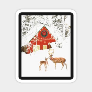 Christmas in the forest, Mother deer and fawn Magnet