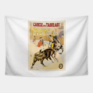 COURSE DE TAUREAUX Paris French Bull Fighting Performance Poster by Cândido de Faria 1907 Tapestry