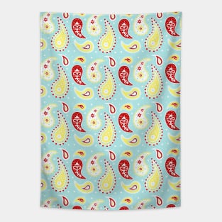 Aqua red yellow paisley Tapestry