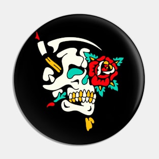 Skull reaper and rose Pin