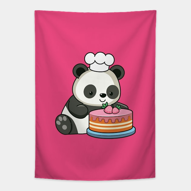 Panda with strawberry cake Tapestry by AnnArtshock