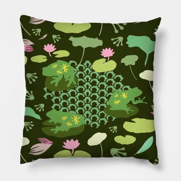 Cuban Tree Frog Species Ponder in Wildlife Lake Pattern Pillow by Mochabonk