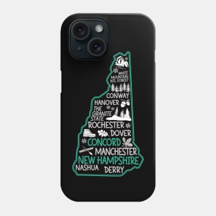 New Hampshire Concord cute map Conway Hanover Rochester Dover Manchester Nashua Derry The Granite State Phone Case