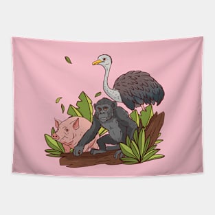 Pig Chimpanzee Ostrich Wild Animal Tapestry