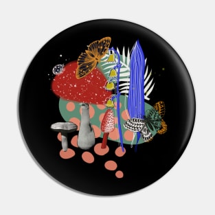 Cottagecore Mushroom Butterfly Retro Trippy Collage Ladybug Red Blue Modern Pin