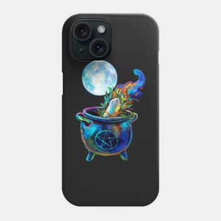 Witchy Aesthetic Cauldron and Halloween Full Moon Phone Case