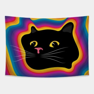 curious black cat with yellow eyes Tapestry