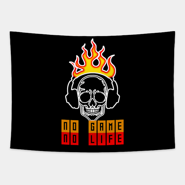 No Game No Life, Funny Gaming Fire Skull, Gamer Gift Idea Tapestry by AS Shirts