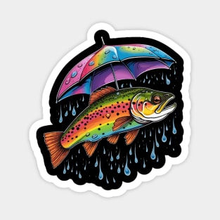 Trout Rainy Day With Umbrella Magnet