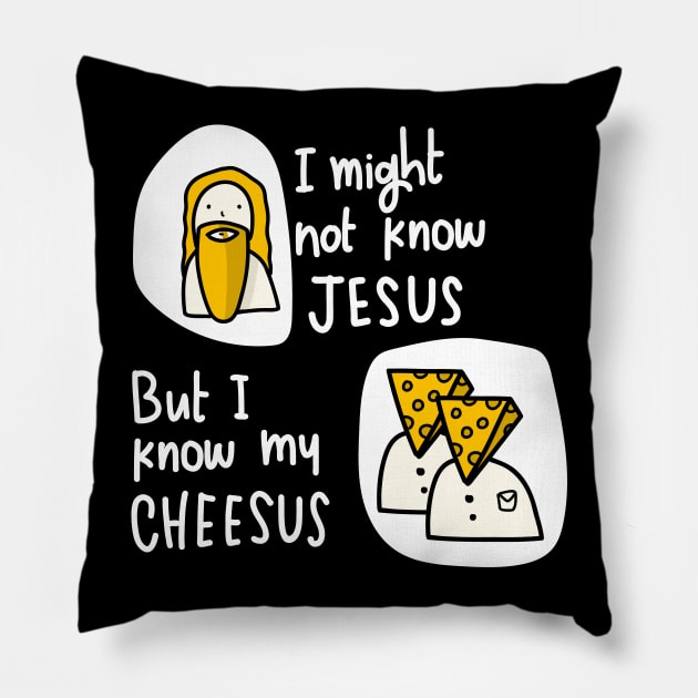 Jeesus Vs Cheeses in white Pillow by Think Beyond Color