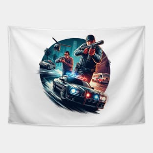 Deadly Chase: Wheels and Shadows on the Run Tapestry