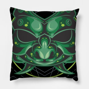 GREEN SAMURAI MASK SACRED GEOMETRY Pillow