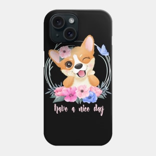 cute little corgi with floral portrait tshirt Phone Case