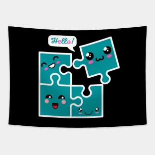 Kawaii Puzzle Pieces Tapestry