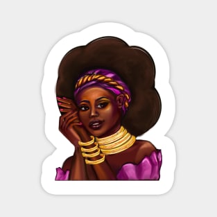 Afro Queen Black is beautiful anime manga black girl with Gold bangles, the top 10 best gift ideas for black women Magnet