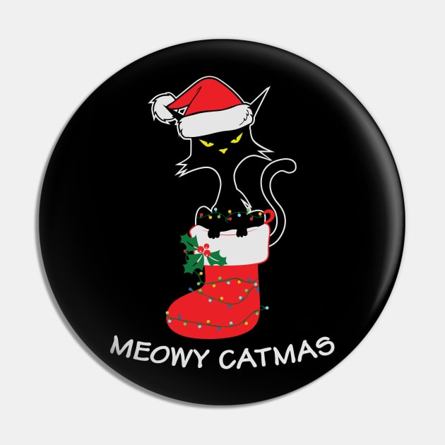 Meowy Catmas Christmas Stockings Gift for Cat Lovers Pin by BadDesignCo