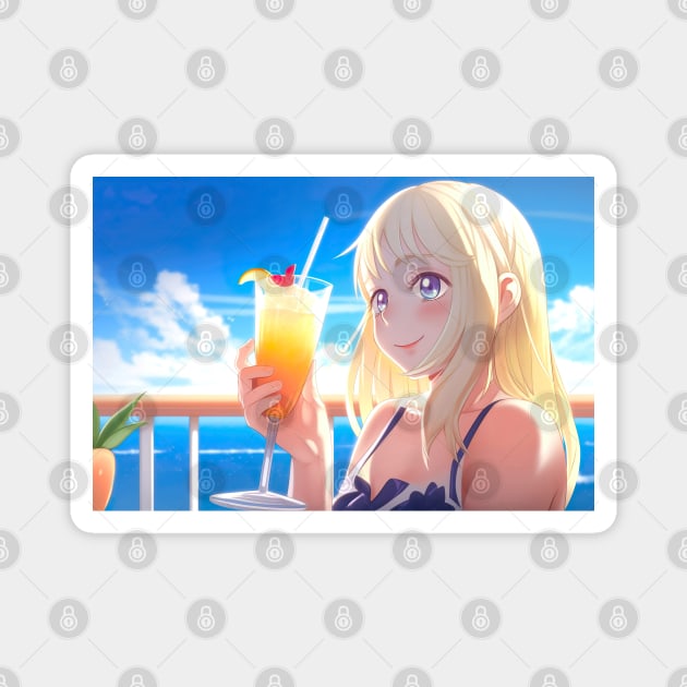 Cute Anime Girl on vacation - Anime Wallpaper Magnet by KAIGAME Art