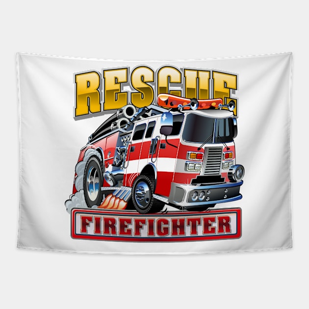 Cartoon Fire Truck Tapestry by Mechanik