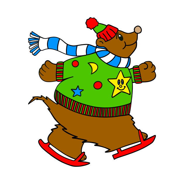 ICE Skater Brown Bear Lover Merry Christmas Sweater by SartorisArt1