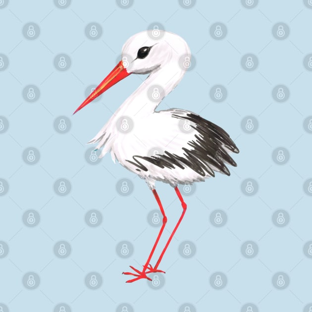 Cute stork watercolor painting by Bwiselizzy