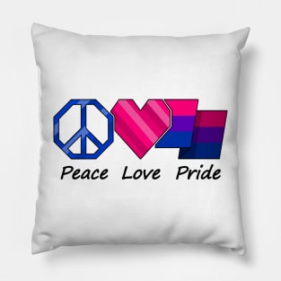 Peace, Love, and Pride design in Bisexual pride flag colors Pillow