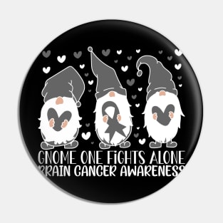 Brain Cancer Awareness Gnome One Fights Alone Pin