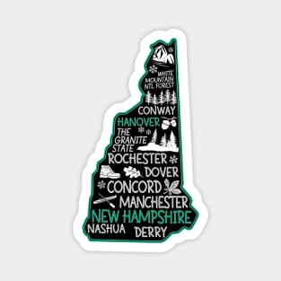 New Hampshire Hanover cute map Conway Rochester Dover Manchester The Granite State Magnet