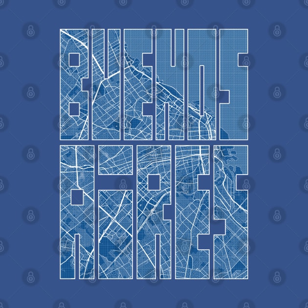 Buenos Aires, Argentina City Map Typography - Blueprint by deMAP Studio