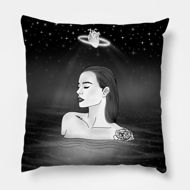 Night Beach Girl Pillow by SKA ART