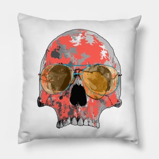 Tomato red skull with aviator sunglasses Pillow