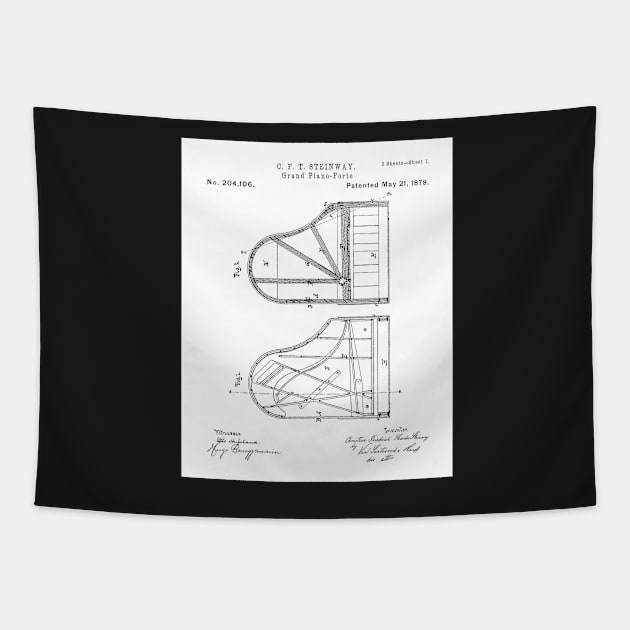 Steinway Grand Piano Patent - Piano Player Art - Black And White Tapestry by patentpress