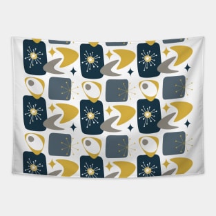 Atomic Age Mid-Century Pattern in Navy, Yellow and Grey Tapestry