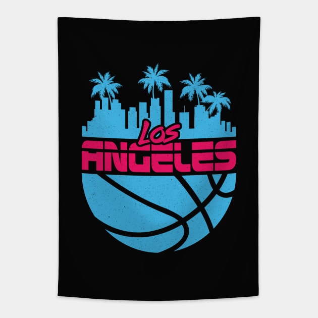 Los Angeles Vice Cityscape Basketball LA 80's Tapestry by TextTees