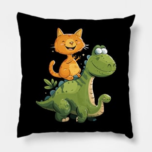 Cat Dinosaur Encounter Pillow