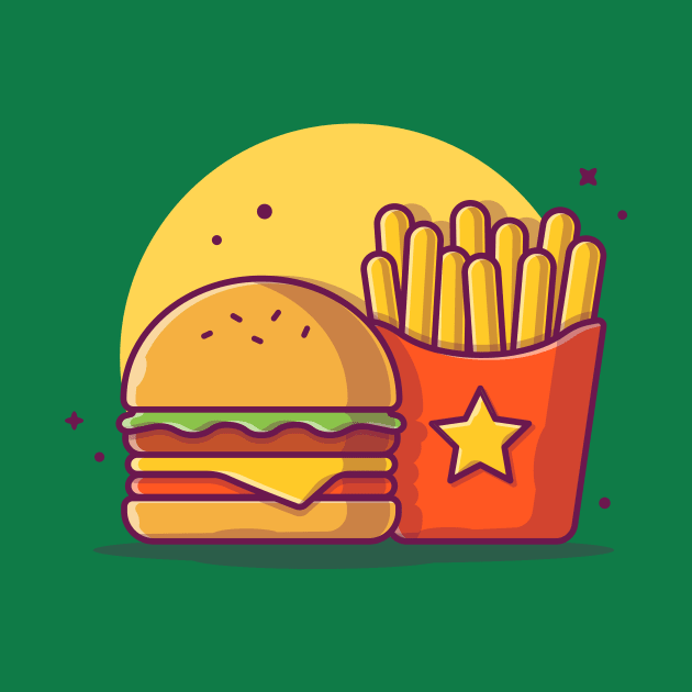 Burger With French Fries Cartoon Vector Icon Illustration (3) by Catalyst Labs