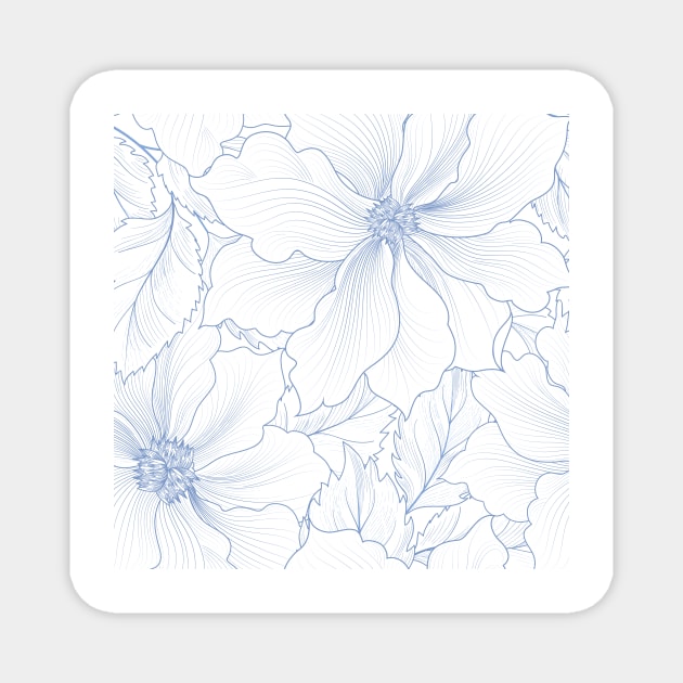 Blue flower lined illustration Magnet by holger.brandt